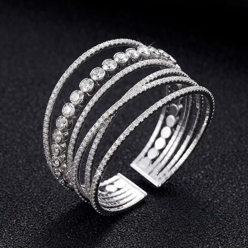 Rbenxia Silvery Bracelets for Women Layered Rhinestone Cuff Bracelet Stretch Sparkly Crystal Fake Jewelry for Wedding Party Costume in Kuwait