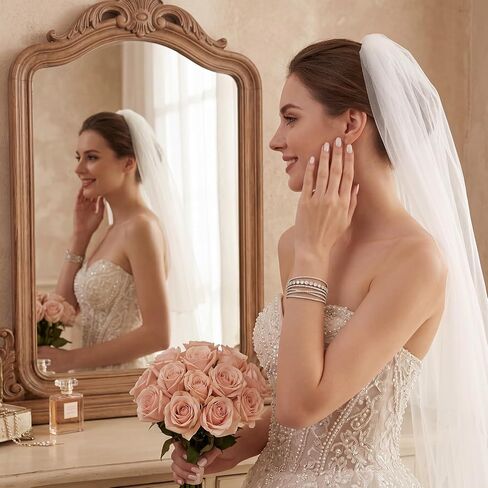 Rbenxia Silvery Bracelets for Women Layered Rhinestone Cuff Bracelet Stretch Sparkly Crystal Fake Jewelry for Wedding Party Costume in Kuwait