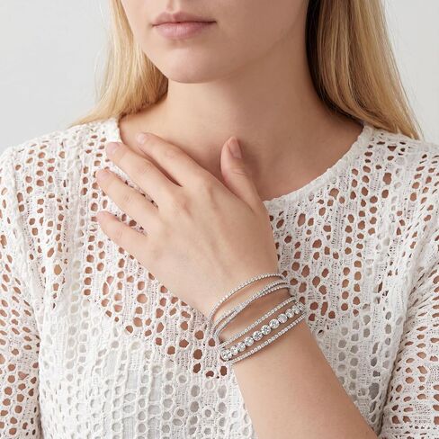 Rbenxia Silvery Bracelets for Women Layered Rhinestone Cuff Bracelet Stretch Sparkly Crystal Fake Jewelry for Wedding Party Costume in Kuwait