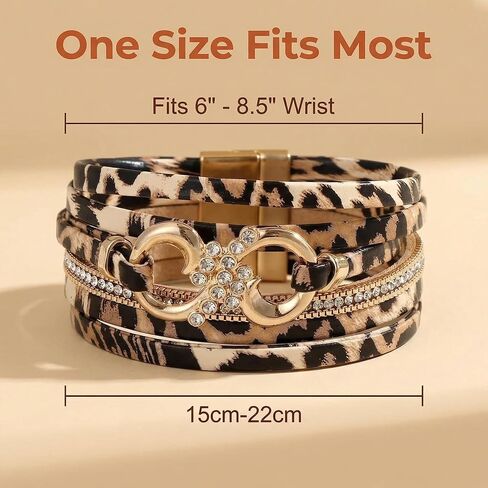Leopard Bracelet for Women, Boho Leopard Print Wrap Bracelet with Rhinestone Gold Buckle, Magnetic Clasp Layered Leather Cuff Bracelet, Cheetah Print Jewelry Fashion Accessories Gift for Women in Kuwait