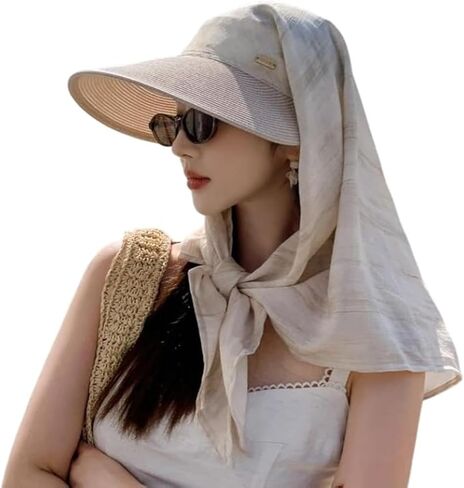 Sun Hats for Women Sun Protection Wide Brim Shawl with Neck Flap Hiking Visor Hat Outdoor UV Summer Beach hat in Saudi Arabia