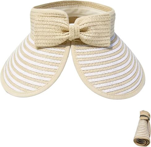 Sun Hat Visor for Women, UV UPF Wide Brim Woven Beach Hat, Foldable Ponytail Summer Hat, Packable Travel in Kuwait
