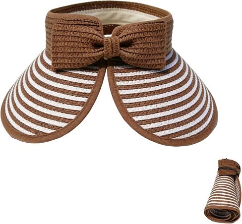 Sun Hat Visor for Women, UV UPF Wide Brim Woven Beach Hat, Foldable Ponytail Summer Hat, Packable Travel in Kuwait
