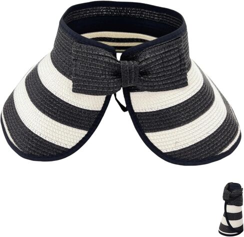 Sun Hat Visor for Women, UV UPF Wide Brim Woven Beach Hat, Foldable Ponytail Summer Hat, Packable Travel in Kuwait