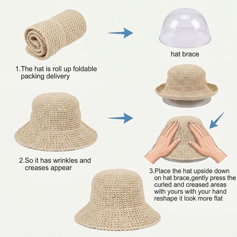 Raffia Bucket Hat, Womens Straw Sun Hat Wide Brim UPF 50+ UV Protection, Handmade Foldable Raffia Bucket Hats for Summer Travel, Packable Floppy Cap for Vacation Beige in Saudi Arabia