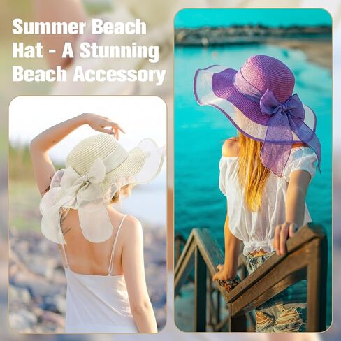 Tigeen 12 PCS Women's Wide Brim Straw Hats Floppy Sun Hat Panama Fedora for Tea Party Foldable Sun Visors Summer Beach Cap(Bright Color,Ruffled) in Kuwait