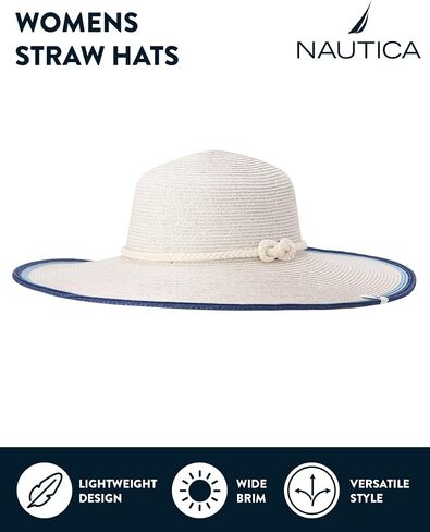 Nautica Womens Straw Hat - Short and Wide Brim Lightweight Sun Hats for Women - Sun Protection Hat for Beach & Travel in Kuwait