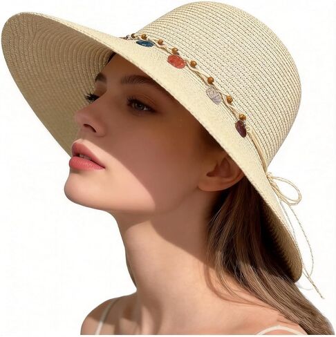 Beach Sun Straw Hats for Women Foldable Floppy Wide Brim Sun Hat Summer Shell Starfish Travel Straw Fedora Hat in Kuwait