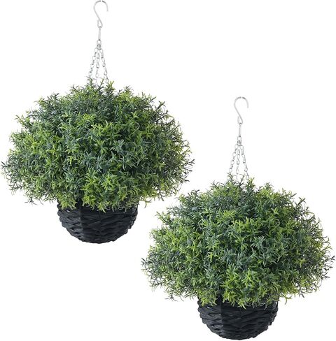 YXZZWL Artificial Rosemary Hanging Basket - 2 Sets with Baskets, Hanging Plants Faux Shrubs, Suitable for Porch, Eaves, Farmhouse, and Garden Decoration for Outdoor UV-Resistant Ornaments in Saudi Arabia