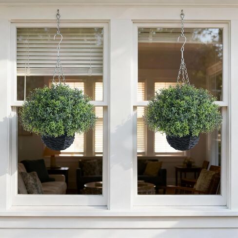 YXZZWL Artificial Rosemary Hanging Basket - 2 Sets with Baskets, Hanging Plants Faux Shrubs, Suitable for Porch, Eaves, Farmhouse, and Garden Decoration for Outdoor UV-Resistant Ornaments in Saudi Arabia