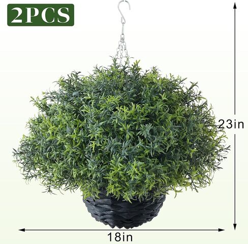 YXZZWL Artificial Rosemary Hanging Basket - 2 Sets with Baskets, Hanging Plants Faux Shrubs, Suitable for Porch, Eaves, Farmhouse, and Garden Decoration for Outdoor UV-Resistant Ornaments in Saudi Arabia