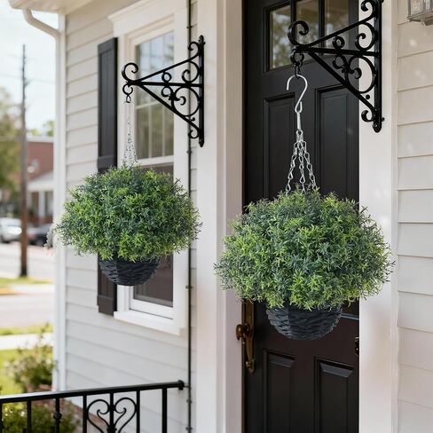 YXZZWL Artificial Rosemary Hanging Basket - 2 Sets with Baskets, Hanging Plants Faux Shrubs, Suitable for Porch, Eaves, Farmhouse, and Garden Decoration for Outdoor UV-Resistant Ornaments in Saudi Arabia
