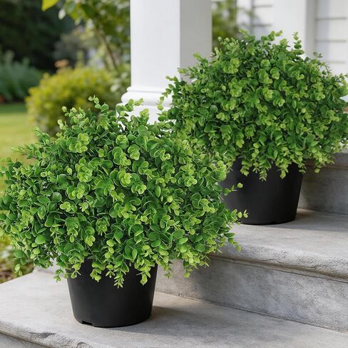 2 Set Soft Textured Artificial Eucalyptus Topiary Trees for Outdoor Decor - 16" Faux Eucalyptus Potted Plant, Fake Greenery Shrubs in Black Pot for Front Door Porch Farmhouse Shower Home Decor in Saudi Arabia