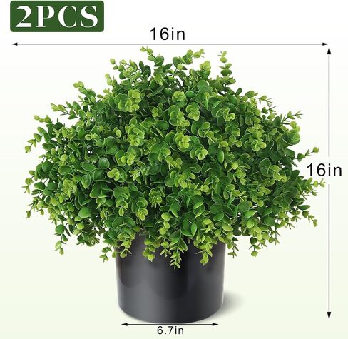 2 Set Soft Textured Artificial Eucalyptus Topiary Trees for Outdoor Decor - 16" Faux Eucalyptus Potted Plant, Fake Greenery Shrubs in Black Pot for Front Door Porch Farmhouse Shower Home Decor in Saudi Arabia