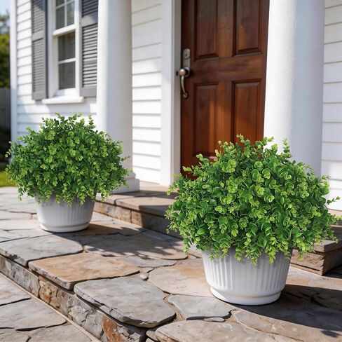 2 Set Soft Textured Artificial Eucalyptus Topiary Trees for Outdoor Decor - 16" Faux Eucalyptus Potted Plant, Fake Greenery Shrubs in Black Pot for Front Door Porch Farmhouse Shower Home Decor in Saudi Arabia