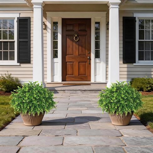 2 Set Soft Textured Artificial Eucalyptus Topiary Trees for Outdoor Decor - 16" Faux Eucalyptus Potted Plant, Fake Greenery Shrubs in Black Pot for Front Door Porch Farmhouse Shower Home Decor in Saudi Arabia