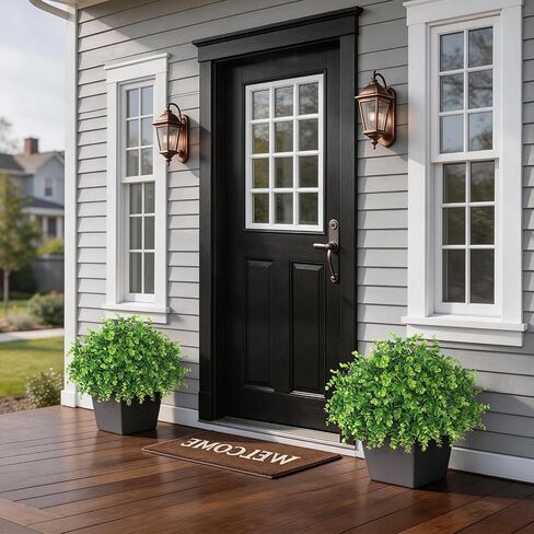 2 Set Soft Textured Artificial Eucalyptus Topiary Trees for Outdoor Decor - 16" Faux Eucalyptus Potted Plant, Fake Greenery Shrubs in Black Pot for Front Door Porch Farmhouse Shower Home Decor in Saudi Arabia