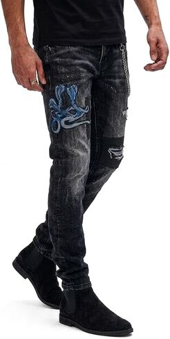 Men's Slim Fit Stretch Jeans Ripped Skinny Jeans for Men, Casual Straight Leg Streetwear Comfort Male Pants in Saudi Arabia