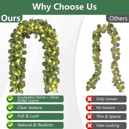 Artflower 2 Pack Eucalyptus Garland مع الزهور والأضواء ، 5.9 قدمًا من الزحف الأخضر المزيف للطاولة in Kuwait