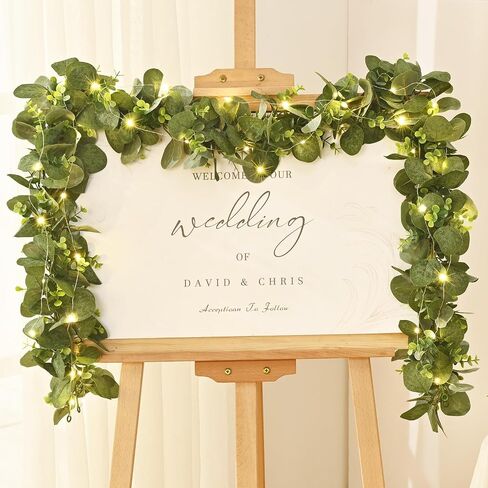 Artflower 2 Pack Eucalyptus Garland مع الزهور والأضواء ، 5.9 قدمًا من الزحف الأخضر المزيف للطاولة in Kuwait