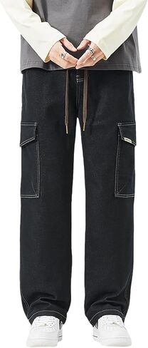 Men's Japanese Street Vintage Jeans Baggy Drawstring Cargo Pants Elastic Waist Pants Pants for Men Fashion in Saudi Arabia