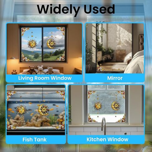 ANATTASOUL Static Window Clings Sun and Moon 1 Sheet Reusable Window Decals for Glass, 47.24" x 11.8" Removable Double Sided Window Sticker for Room Office Home Decoration in Kuwait