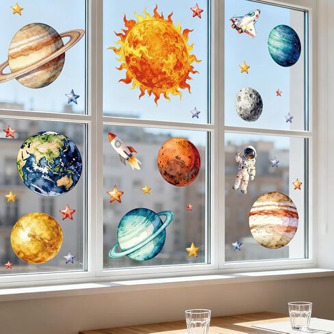ANATTASOUL Static Window Clings Sun and Moon 1 Sheet Reusable Window Decals for Glass, 47.24" x 11.8" Removable Double Sided Window Sticker for Room Office Home Decoration in Kuwait