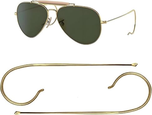 استبدال أذرع المعبد بكابل ملفوف لنظارات Ray Ban 3030 Outdoorsman Aviator الشمسية مع آذان ملفوفة بسلك ذهبي 180 مم in Kuwait