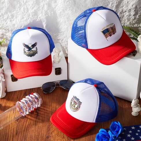 Hercicy 24 Pcs 250th Anniversary 6 Baseball Cap and 18 USA Bracelet Bulk Red White Blue Independence Day Party Favor 4th of July Patriotic Gift in Kuwait