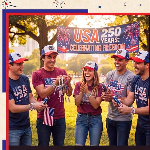 Hercicy 24 Pcs 250th Anniversary 6 Baseball Cap and 18 USA Bracelet Bulk Red White Blue Independence Day Party Favor 4th of July Patriotic Gift in Kuwait