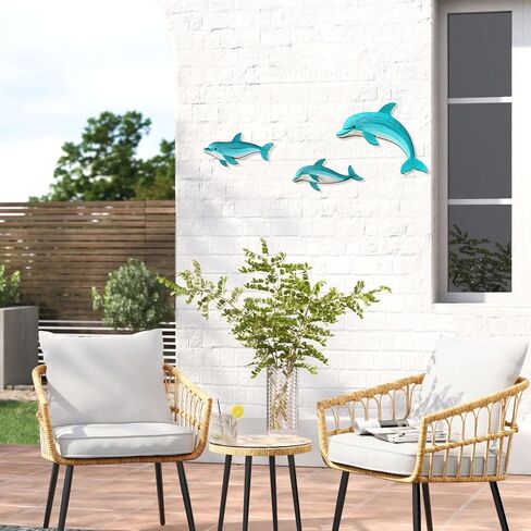 Goodangie00 3 Pcs Wooden Sea Dolphin Wall Art Decor - 9.8" Ocean Animal Beach Theme Vintage Coastal Hanging Decoration for Home Garden Farmhouse Pool Lake Bathroom Gift (2 Sizes) in Saudi Arabia