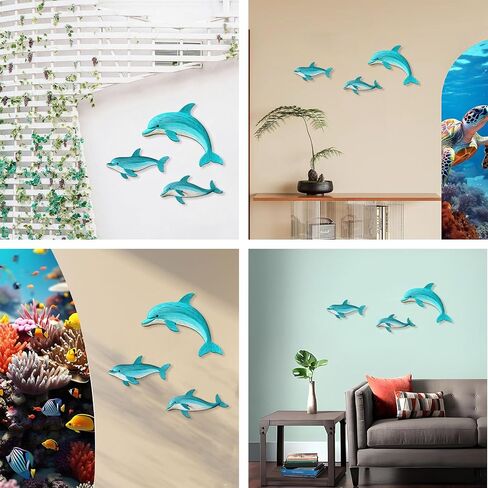 Goodangie00 3 Pcs Wooden Sea Dolphin Wall Art Decor - 9.8" Ocean Animal Beach Theme Vintage Coastal Hanging Decoration for Home Garden Farmhouse Pool Lake Bathroom Gift (2 Sizes) in Saudi Arabia