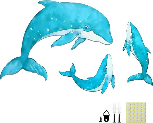 Goodangie00 3 Pcs Wooden Sea Dolphin Wall Art Decor - 9.8" Ocean Animal Beach Theme Vintage Coastal Hanging Decoration for Home Garden Farmhouse Pool Lake Bathroom Gift (2 Sizes) in Saudi Arabia
