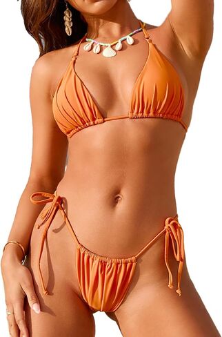 Womens American Flag 7th of July Triangle Bikini Set String Halter Two Piece Sexy Cheeky Swimsuit Bathing Suits for Women in Kuwait