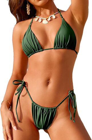 Womens American Flag 7th of July Triangle Bikini Set String Halter Two Piece Sexy Cheeky Swimsuit Bathing Suits for Women in Kuwait