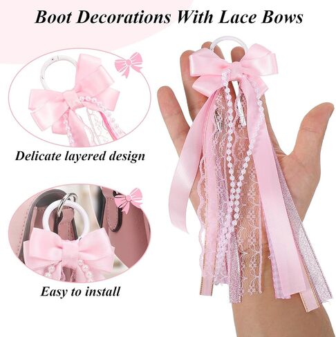1 Pair Pink Ribbon Boot Bows- Extra-Long Tassel Pink Buffalo Plaid Boot Charms for Cowgirl Boots- Boots Accessories for Wedding Women DIY Bridal Shower Reception Accessory Supplies in Kuwait