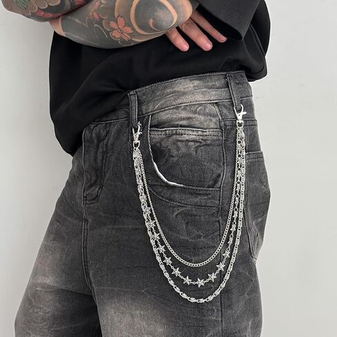 Layered Star Pants Chain for Men & Women, 3 Layer Hip Hop Waist Chain with Star Charm, Punk Rock Jeans Accessory Trousers Chain Belt Wallet Chain Pocket Chain Jeans Chain Eboy Egirl in Saudi Arabia