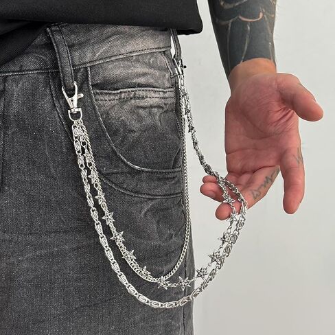 Layered Star Pants Chain for Men & Women, 3 Layer Hip Hop Waist Chain with Star Charm, Punk Rock Jeans Accessory Trousers Chain Belt Wallet Chain Pocket Chain Jeans Chain Eboy Egirl in Saudi Arabia