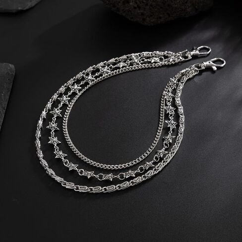 Layered Star Pants Chain for Men & Women, 3 Layer Hip Hop Waist Chain with Star Charm, Punk Rock Jeans Accessory Trousers Chain Belt Wallet Chain Pocket Chain Jeans Chain Eboy Egirl in Saudi Arabia