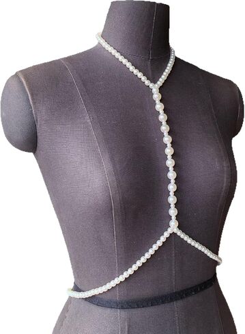 Long Pearl Tassel Chest Chain for Women,Summer Beach Beaded Waist Belly Chain Jewelry,Bridal Wedding Pearl Harness Body Chain Necklace Dress Accessories in Kuwait