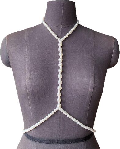 Long Pearl Tassel Chest Chain for Women,Summer Beach Beaded Waist Belly Chain Jewelry,Bridal Wedding Pearl Harness Body Chain Necklace Dress Accessories in Kuwait