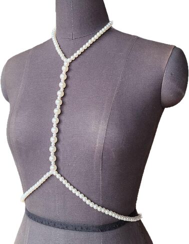 Long Pearl Tassel Chest Chain for Women,Summer Beach Beaded Waist Belly Chain Jewelry,Bridal Wedding Pearl Harness Body Chain Necklace Dress Accessories in Kuwait