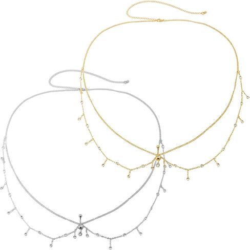 2 PCS Waist Chains Belly Chain with Belly Rings Gold Belly Chains Rhinestone Body Chain Silver Stomach Belt Summer Jewelry Accessories for Bikini, Dress Vacation in Kuwait