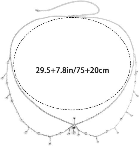 2 PCS Waist Chains Belly Chain with Belly Rings Gold Belly Chains Rhinestone Body Chain Silver Stomach Belt Summer Jewelry Accessories for Bikini, Dress Vacation in Kuwait
