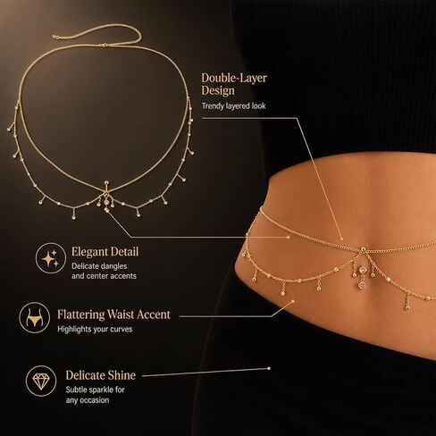 2 PCS Waist Chains Belly Chain with Belly Rings Gold Belly Chains Rhinestone Body Chain Silver Stomach Belt Summer Jewelry Accessories for Bikini, Dress Vacation in Kuwait