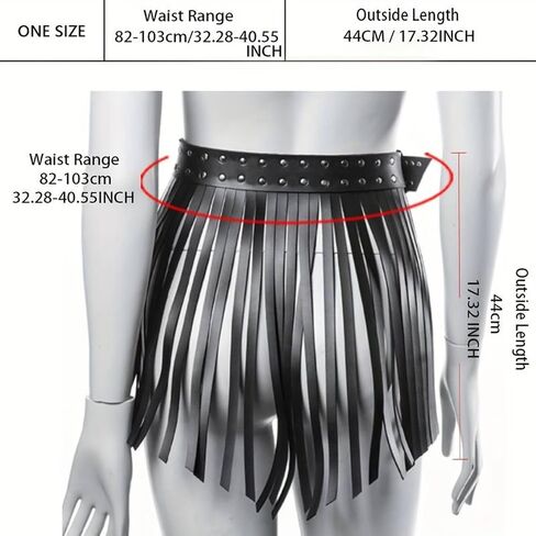 Women's Leather Body Chain Harness, Black Leather Fringe Skirt with Studded Wide Waist Belt, Punk Rock Gothic Hip Chain Belt for Adults Couples Halloween Rave Outfit Cosplay Festival Bedroom Games in Kuwait