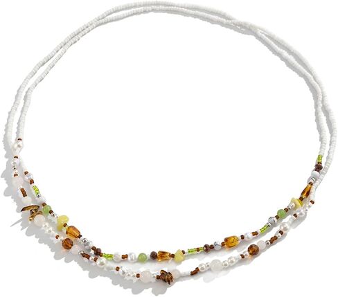 Double Layered Beaded Belly Chain for Women - Colorful Stretch Beaded Waist Chain with Gravel,Summer Beach Bead Waist Body Accessories Jewelry in Kuwait
