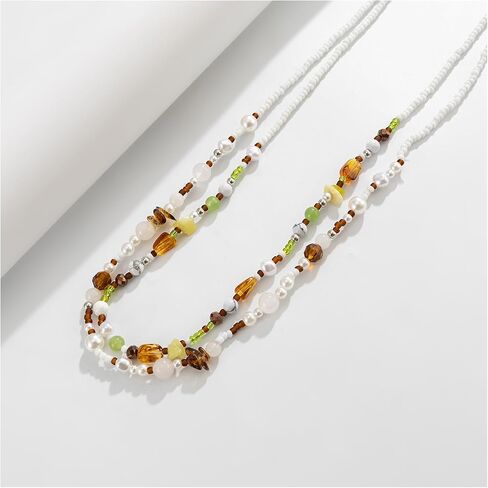 Double Layered Beaded Belly Chain for Women - Colorful Stretch Beaded Waist Chain with Gravel,Summer Beach Bead Waist Body Accessories Jewelry in Kuwait