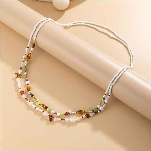 Double Layered Beaded Belly Chain for Women - Colorful Stretch Beaded Waist Chain with Gravel,Summer Beach Bead Waist Body Accessories Jewelry in Kuwait