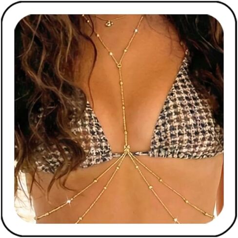 14K Gold Plated Body Chain Jewelry for Women, Layered Bikini Waist Chain for Beach Vacation Accessories, Crossover Belly Chain Belt for Summer Swimsuits & Going Out Outfits in Kuwait